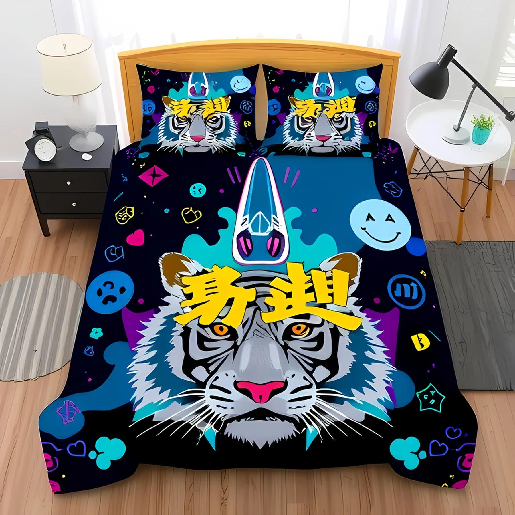 

Tiger Print Queen Cover Set Cute Tiger Print Queen Cover Suitable For Boys Girls Adults Exquisite And Beautiful Quilt Cover EU Single(135*200cm)3pcs