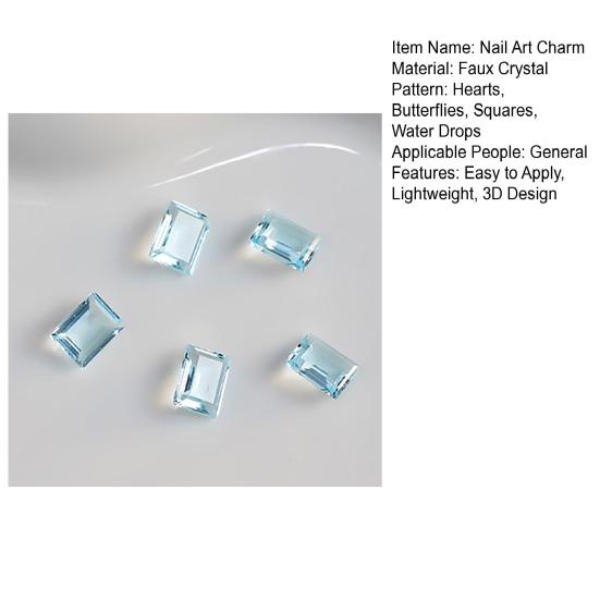 1 Pair 3D Rhinestone Nail Art Charm Light Sea Blue Geometric Faux Crystal Nail Design Jewelry DIY Crafts Nail Decoration