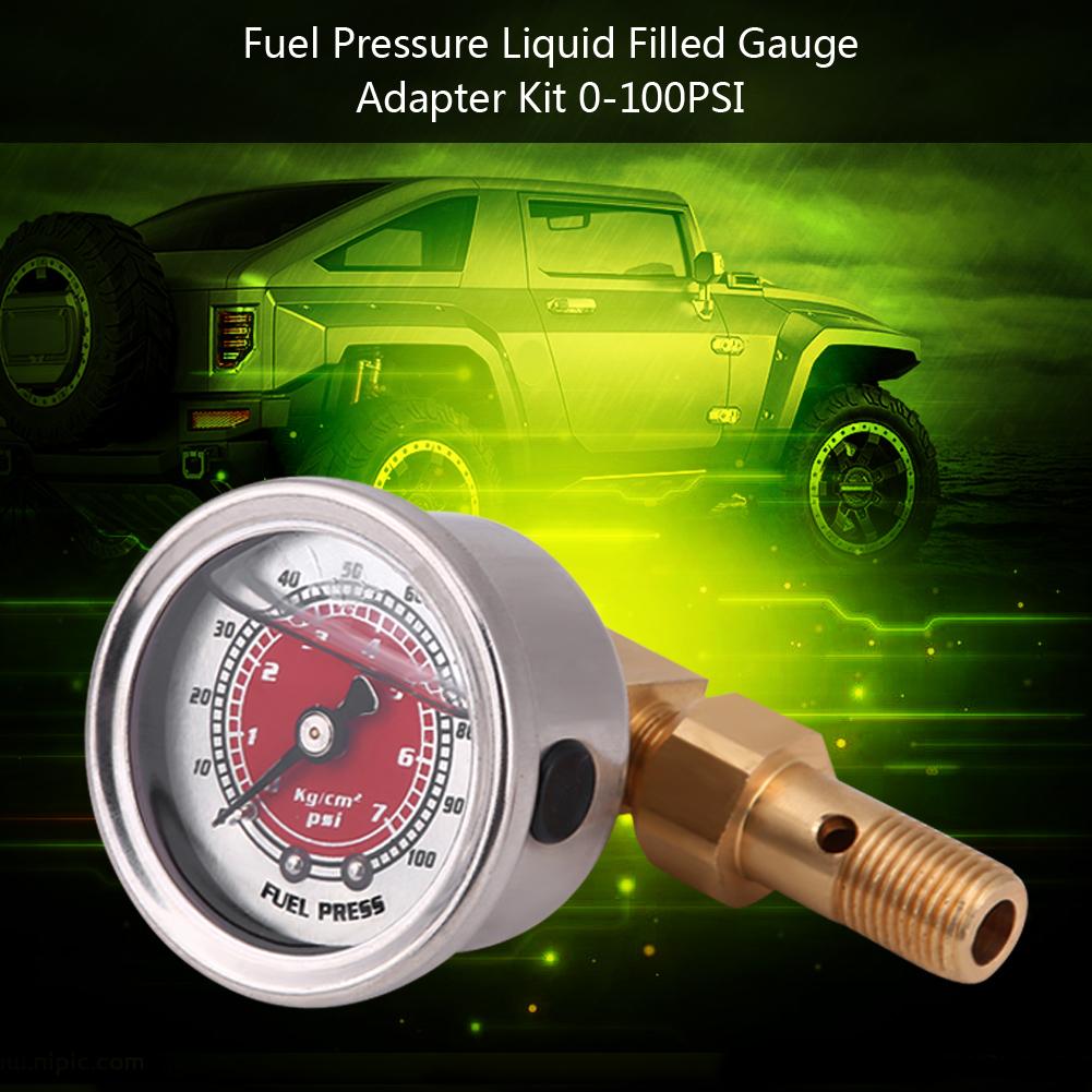 Universal Fuel Pressure Liquid Filled Regulator Gauge Adapter Kit 0 100PSI Red
