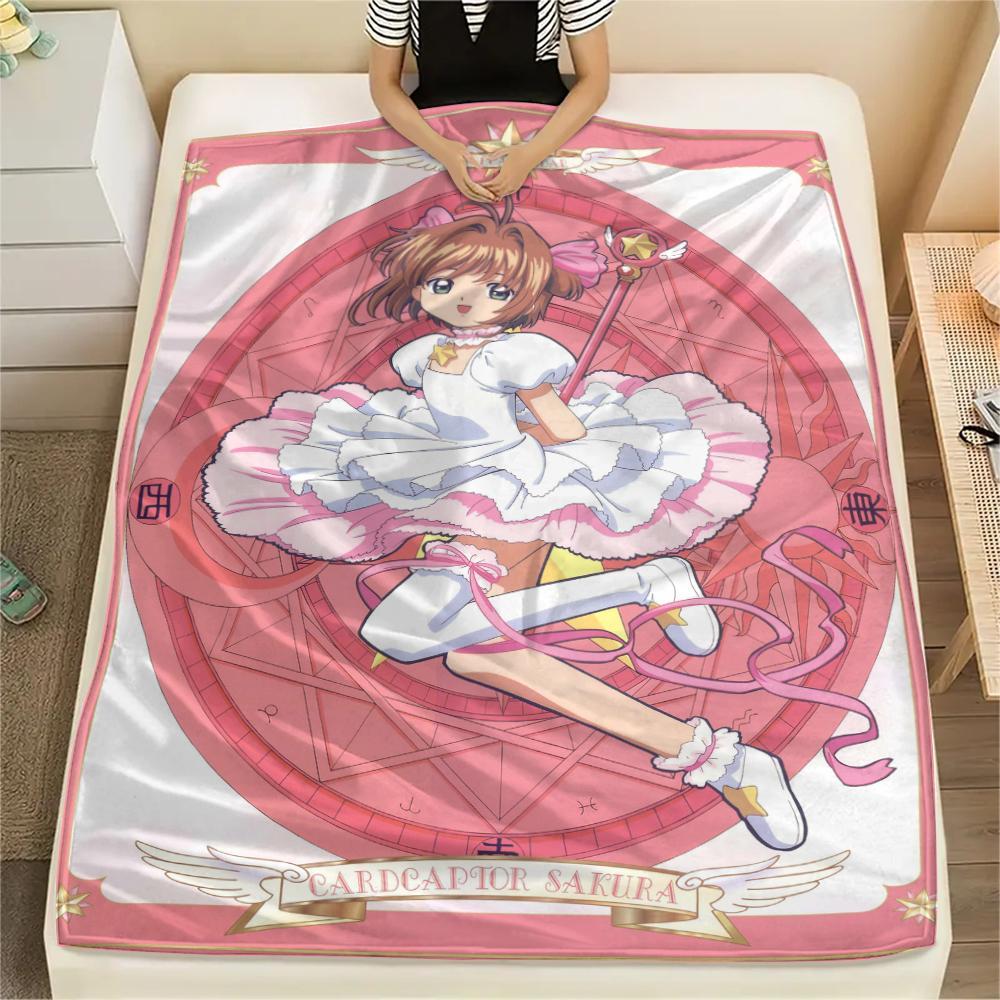 1Pc Anime Sakura Print Flannel Blanket, High Quality Comfortable for All Seasons, Home Decor, Warmth and Comfort, Perfect for Christmas Gifts