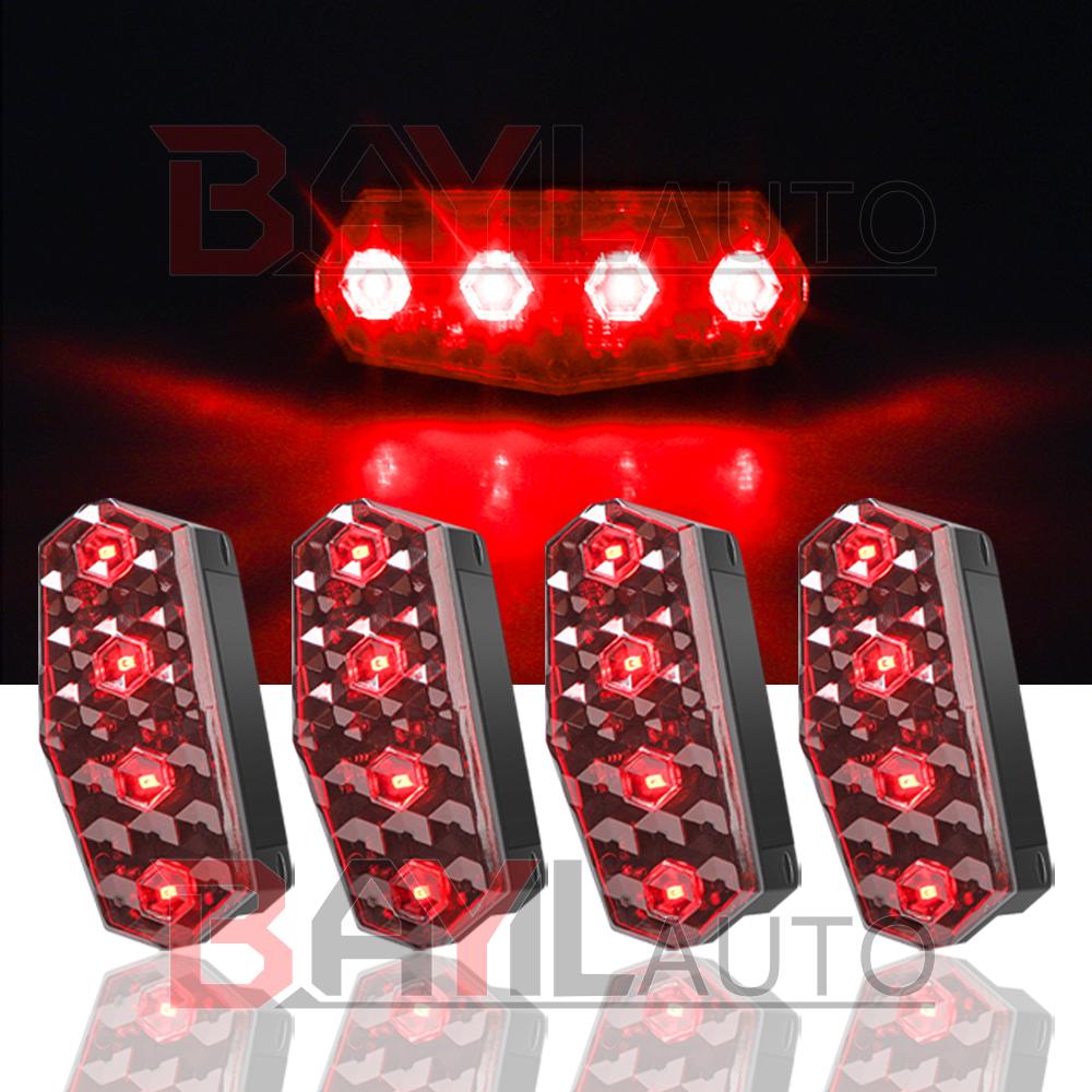 

4Pcs solar warning light Red, white, blue, amber, LED flashing light For Truck Car motorcycle side lights Car decor Accessories Red (4Pcs)