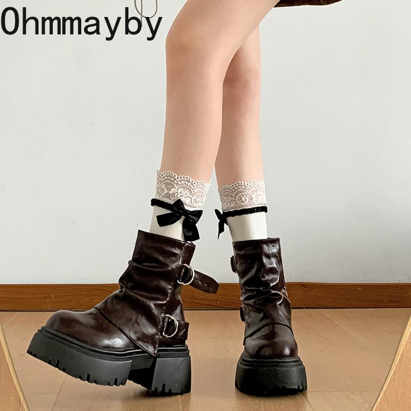 New Chunky Platform Heels Women Ankle Boots Casaul Slip On Height Increase Short Booties Shoes Mujer