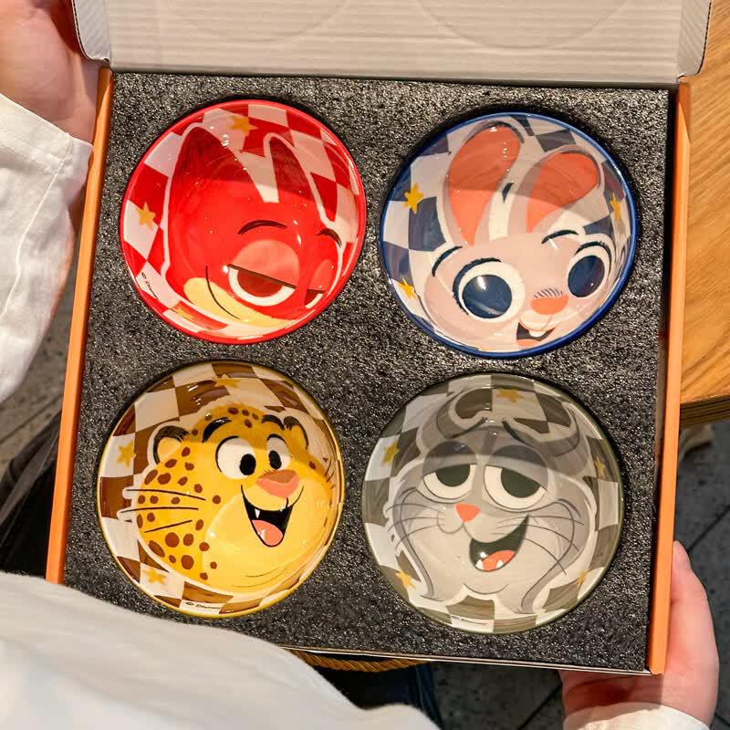JIESITONG Cartoon Ceramic Rice Bowl Gift Set 4-Bowl Gift Set