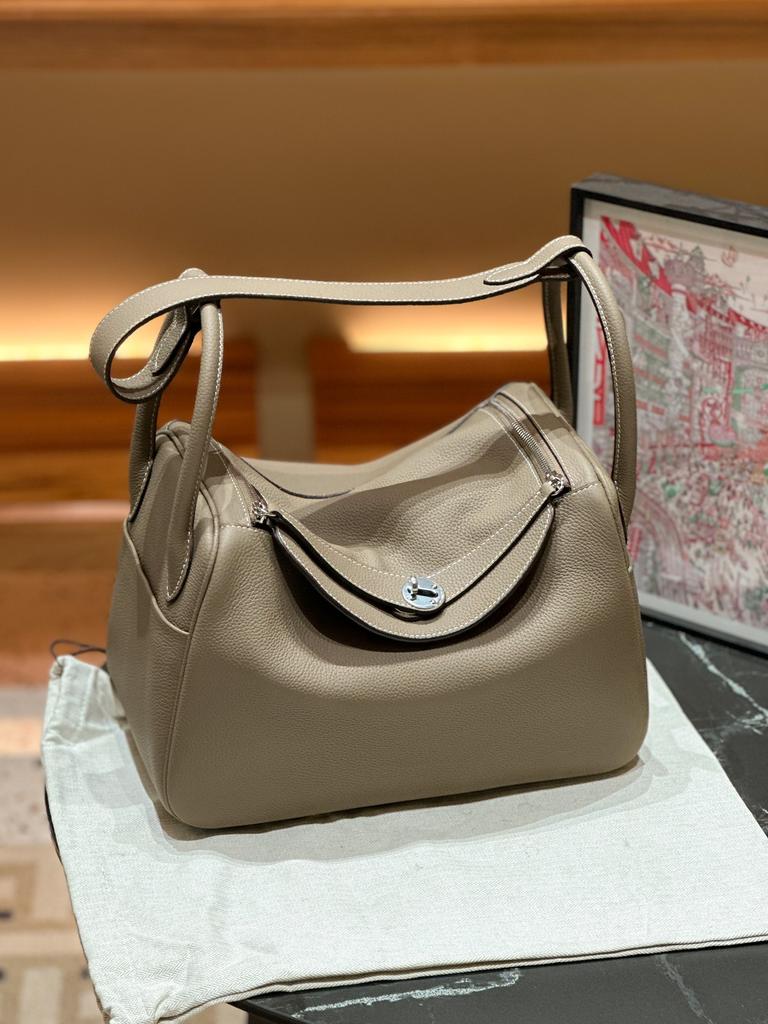 30TC Top Layer Cowhide Lock Plain Weave Coffee Tote Bag Large Capacity Real Leather Organizer Womens Bag