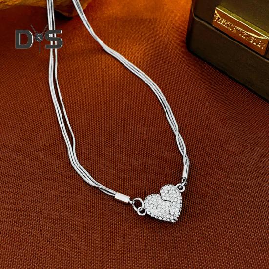 Women Necklace Magnetic Matching Broken Heart Pendant Rhinestone Adjustable Length Hematite Therapy Natural Neck Pain Relief Migraine Healing Choker