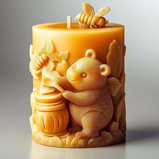 Bear Cylinder Candle Mold Cute Bear Animal Pillar Candle Silicone Mold for Soap Candle Making Resin Casting Aromatherapy Candles Wax Polymer Clay Home