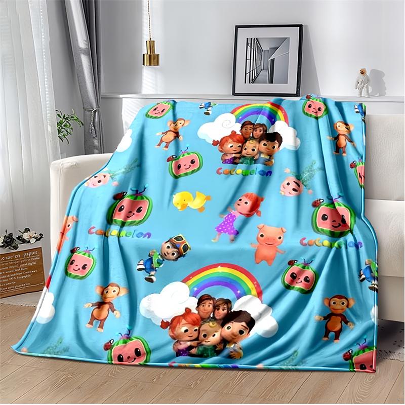 

Big Head Cartoon Kids Characters Blue Print Flannel Blanket, Educational Nursery Rhymes Themed Throw Blanket 80cm x 120cm