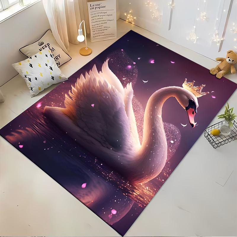 Elegant White Swan with Crown Fantasy Art Carpet for Living Room Decor Suitable for Use As an Anti-slip for Living Room Bedroom Sofas