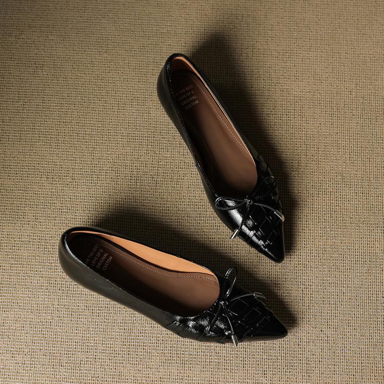 

Плетеная вручную обувь из коровьей кожи 2 см с бантом, осенние кожаные балетки на плоской подошве, женская обувь на плоском каблуке 40 чёрный