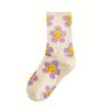 5 Paar Damen Süße Crew-Socken Set Übergröße Blumenmuster Gerippt Atmungsaktiv Mittelhohe Socken