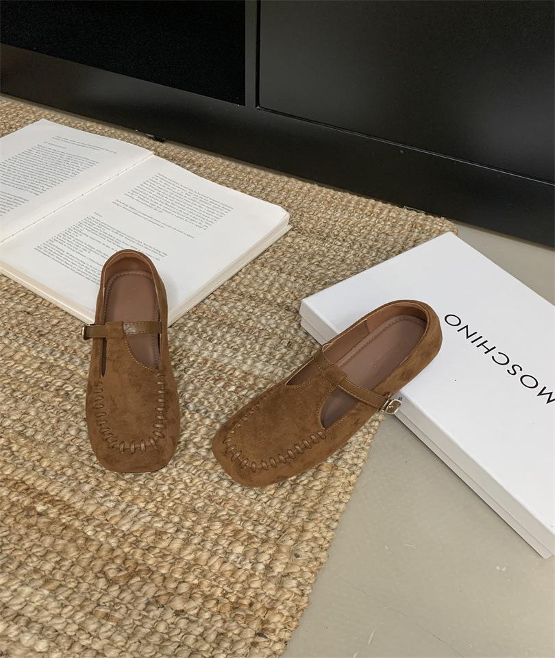 Thick heel light mouth Mary Jane shoes square head French flat-soled single shoes autumn new casual soft-soled shoes grandma shoes