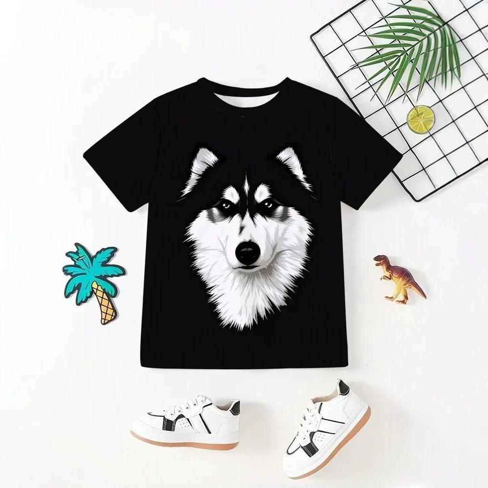 Children's Husky Print Cotton Stylish Short Sleeve Top