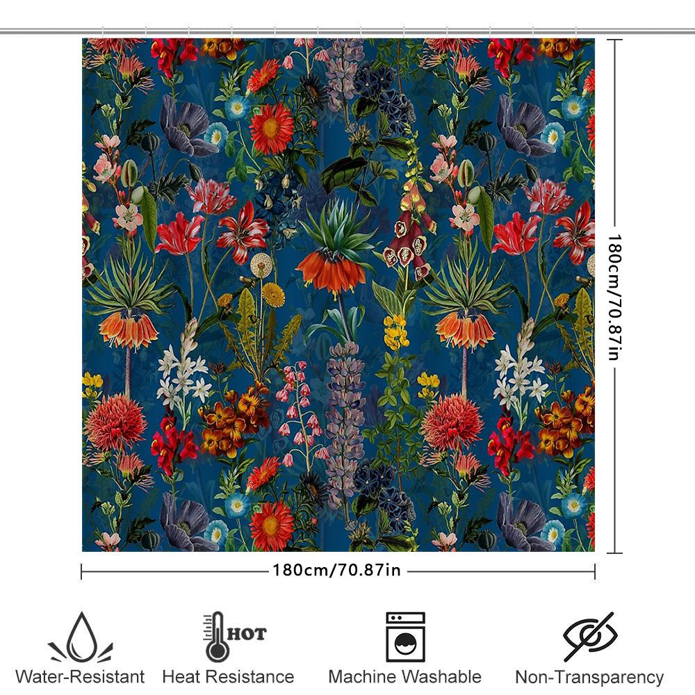 Floral Shower Curtain Botanical Nature Plants Bathroom Decor Waterproof Fabric Vintage Blue Green Backdrop Artistic Home Texti