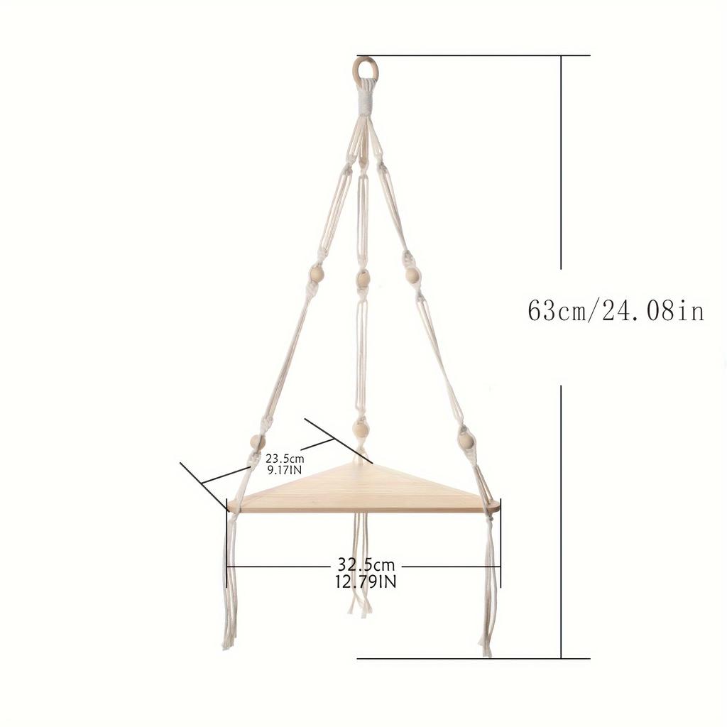 Boho Chic Triangular Wooden Floating Shelf - Wall-Mounted Corner Storage For Plants & Succulents, Perfect For Home, Bedroom, Living Room Decor