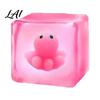 Portable Anxiety Relief Toy Glow-in-the-Dark Stress Cube Toy Squeeze Sensory Clear with Luminous Sea Animal Inside