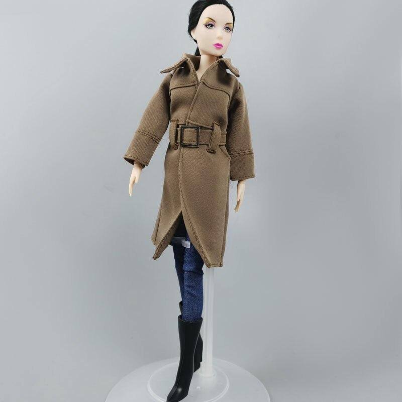 Winter Warm Fashion Office Khaki Coat for Barbie Doll Outfits Clothes Hat for Barbie Doll Black High Heel Shoes for 1:6 BJD Doll