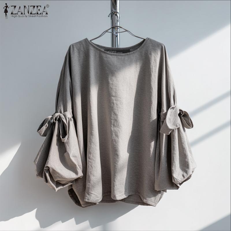 ZANZEA Women Casual Round Neck Solid Color Long Sleeve Loose Blouse