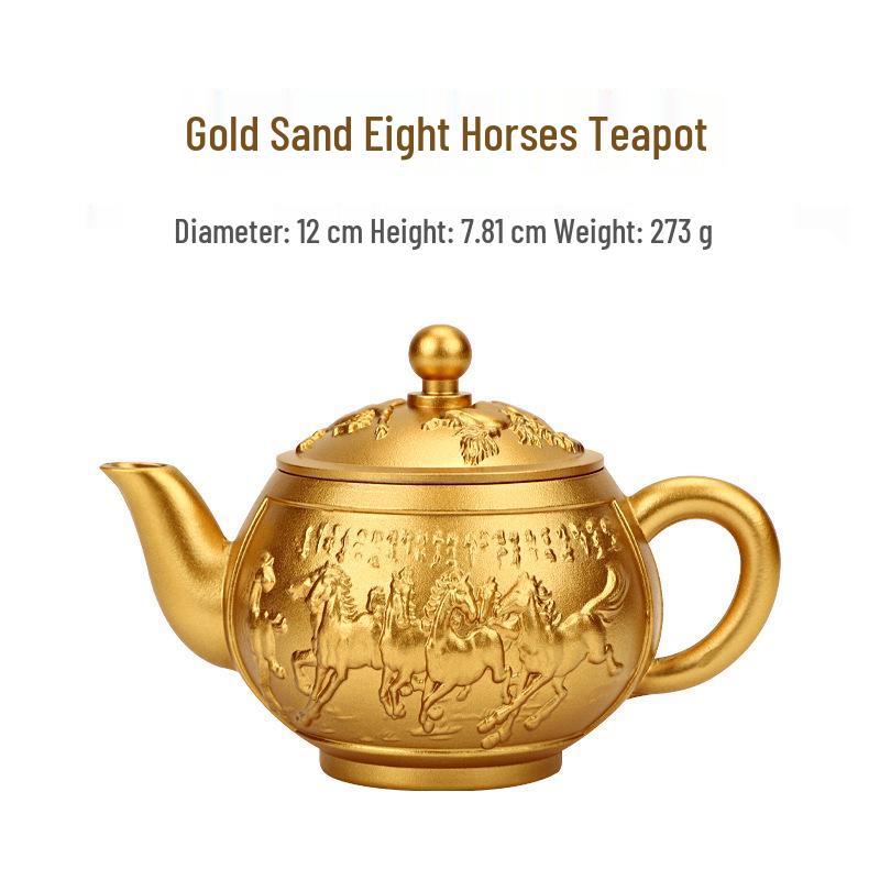 Ornamento Bule de Chá de Latão Oito Cavalos: Artesanato Criativo em Cobre para Sucesso Imediato no Escritório ou em Casa