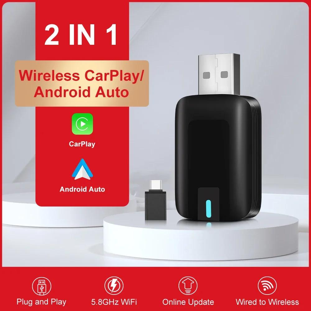 Carplay Android Auto Wireless Adapter 2 in 1 Carplay Adapter for OEM Car Stereo with USB Plug and Play Wired To Wireless