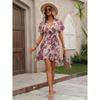 2026 Summer New Women's Fashion Printed Dress with Spotted Ruffles and Tie-Waist Design