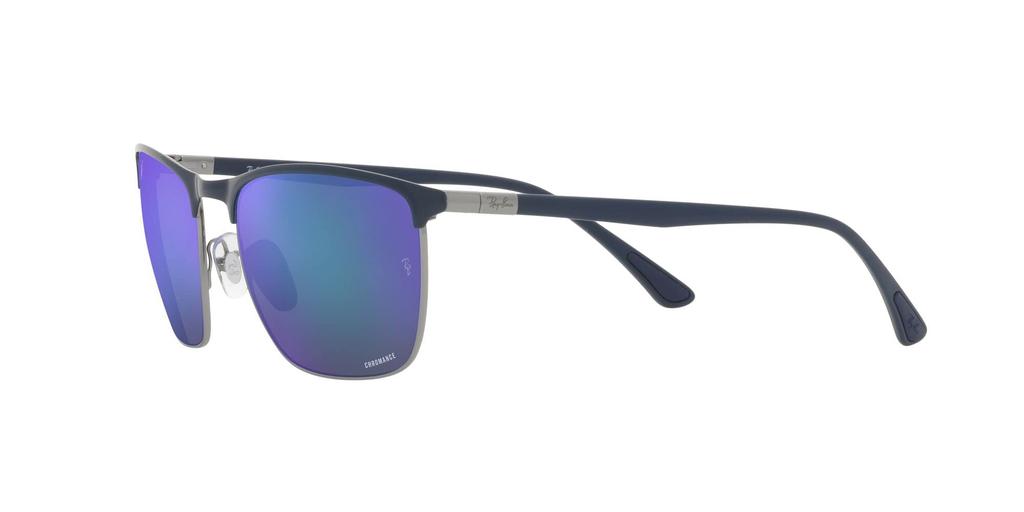 RB3686 Sunglasses in Gray with Blue Mirror Contrast Enhancement Polarized Size 57 Ray-Ban Blue/Gunmetal/Chromance/Crystal Lenses,