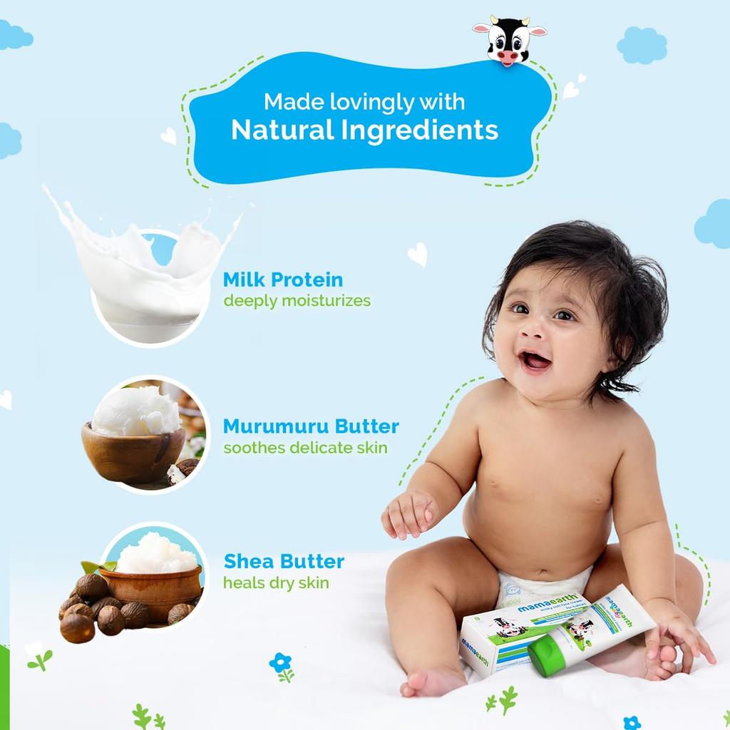Mamaearth Milky Soft Baby Face Cream For Dry Sensitive Skin With Milk Protein & Shea Butter 60g | Gentle Moisturizer For Babies