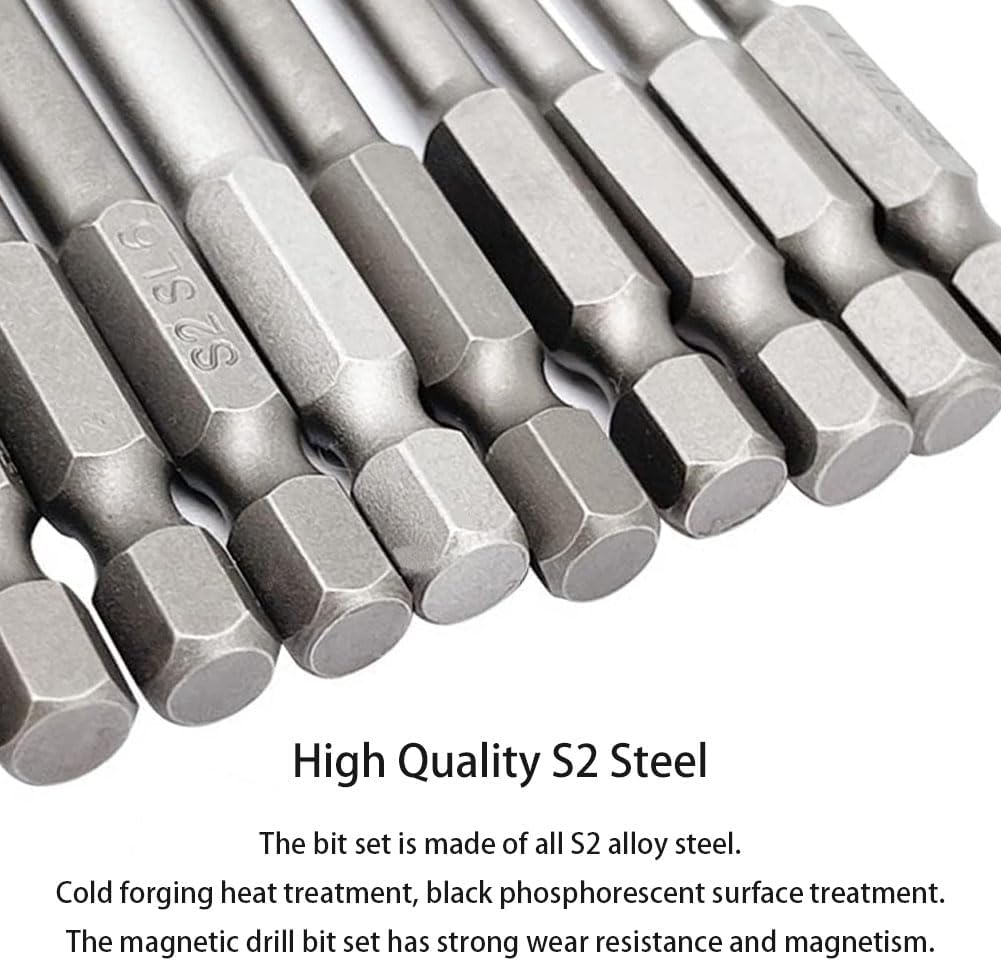 10Pcs 1/4" Hex Shank Screwdriver Bit Set Flat Slotted Cross Head Drive Bits S2 Steel Magnetic Screwdriver Bit for Power Screwdri