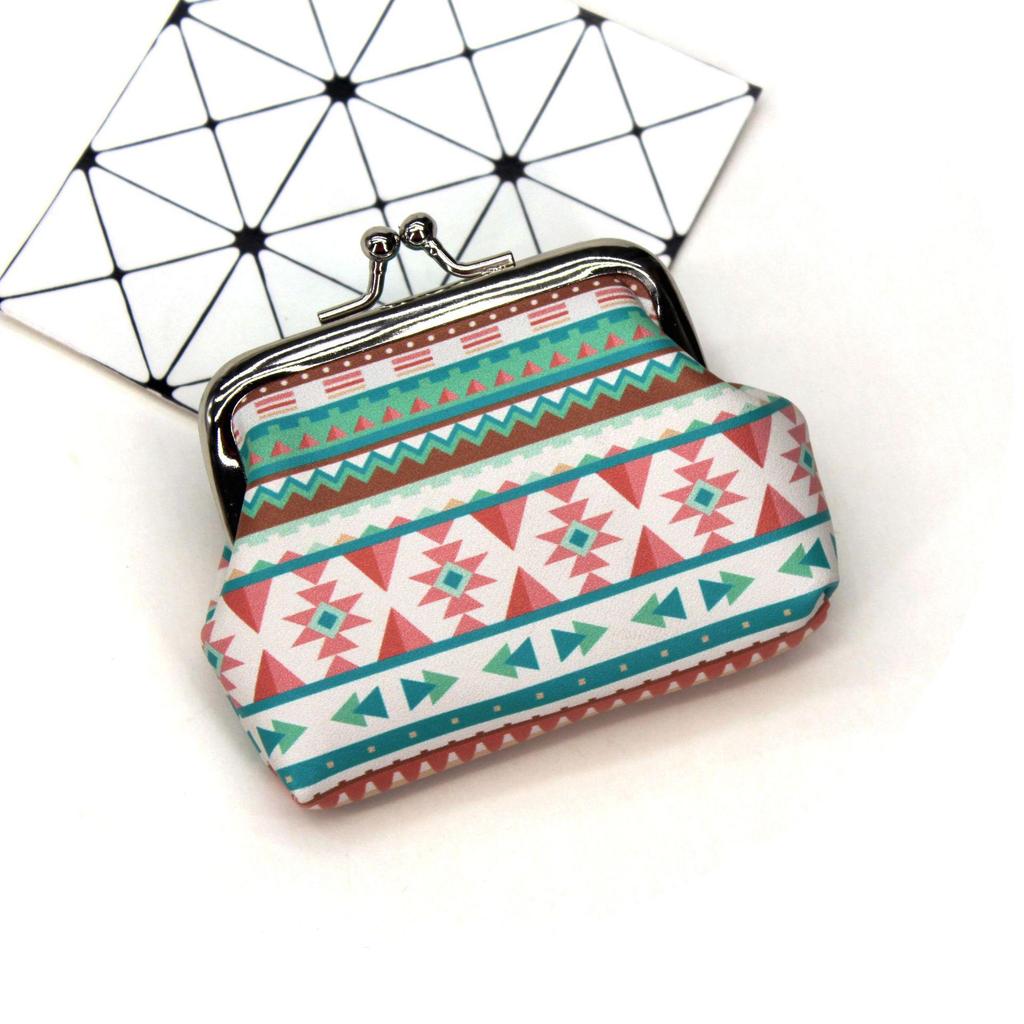 Retro Ethnic Print Women's Clasp Coin Purse - Little Girl Handheld Wallet