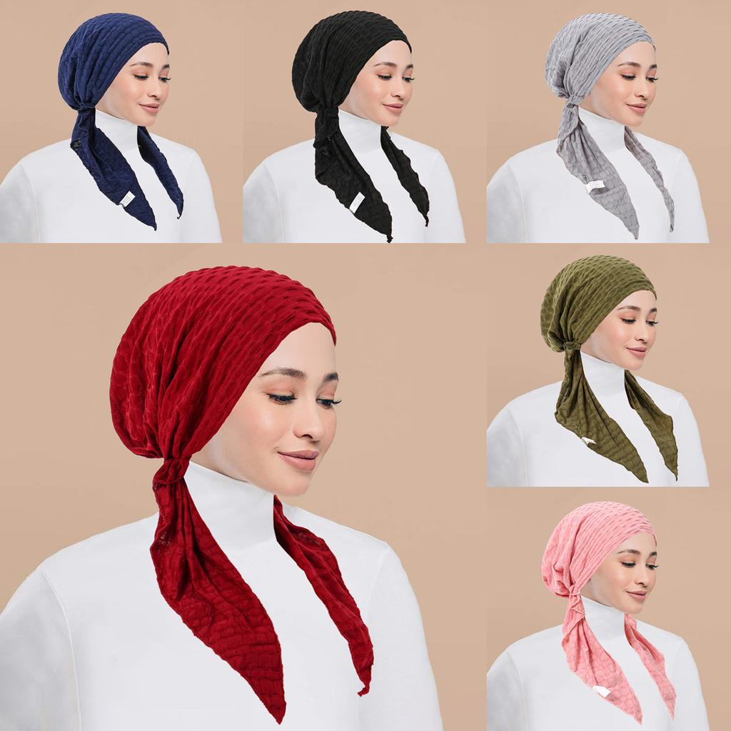 New Muslim Inner Hijab Turban Women Pre-Tied Cap Long Tail Headscarf Wrap Beanies Bonnet Head Scarf Stretch Headwear Ninja Hat