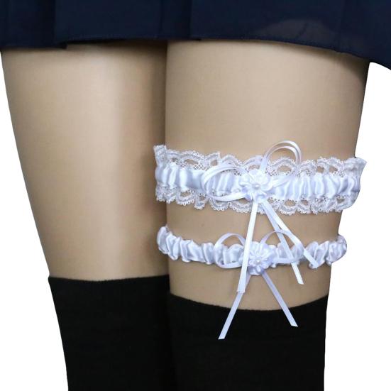 2Pcs/Set Women Garters Elastic Lace Trim Sexy Women Girl Bowknot Decor Garters Belt Suspender Bridal Accessories for Wedding