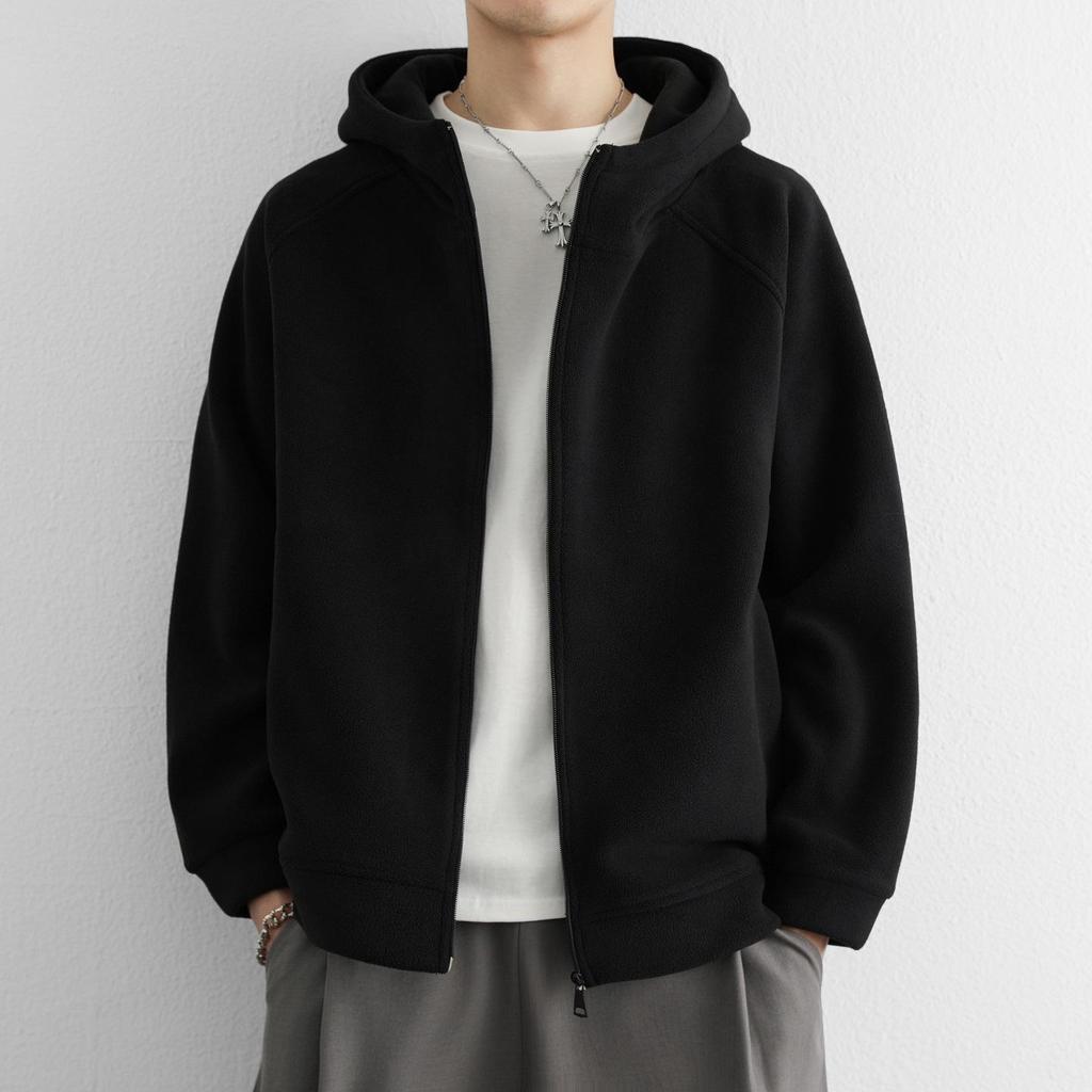 Men's Double-Sided Coral Fleece Hooded Jacket - Autumn/Winter 2025 Style, Thickened and Warm for Outdoor Casual Wear
