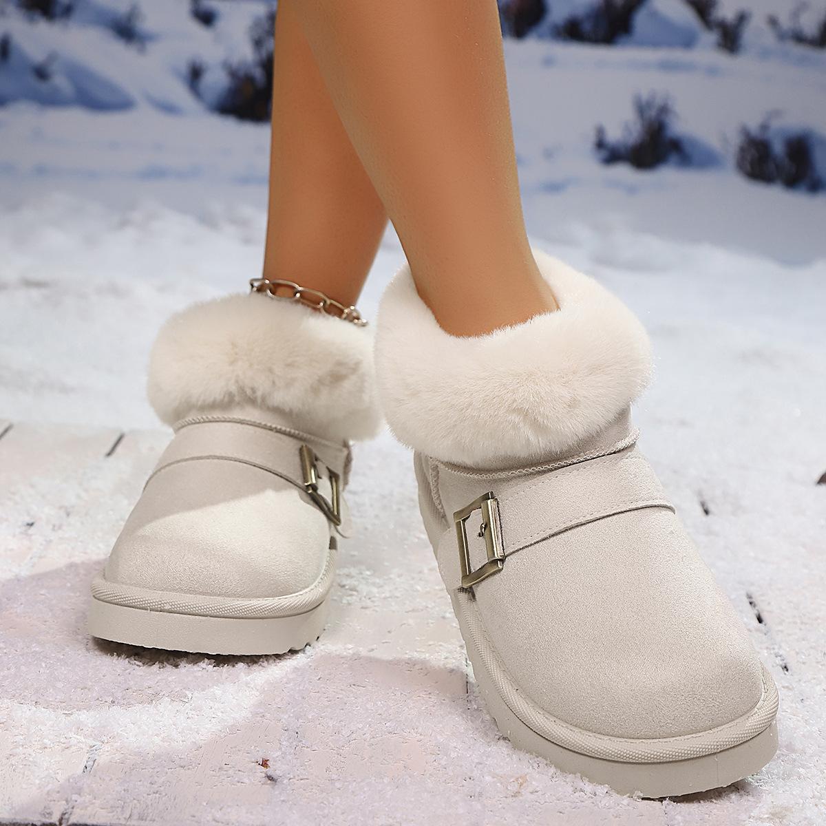 

Snow boots 2025 new warm fashion short tube velvet thickened buckle one pedal snow boots women 41