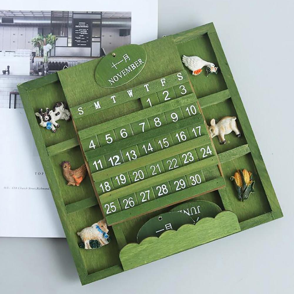 Creative Vintage Calendar 1Set Handmade Wooden Home Decoration Hanging Wall DIY Cute Animals Wooden Perpetual Wall Calendar