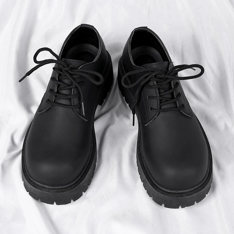 Men's Big Head Derby Shoes Senior Sense Round Head Thick Soles Increase Leather Shoes Non-slip Wear Outdoor Shoes