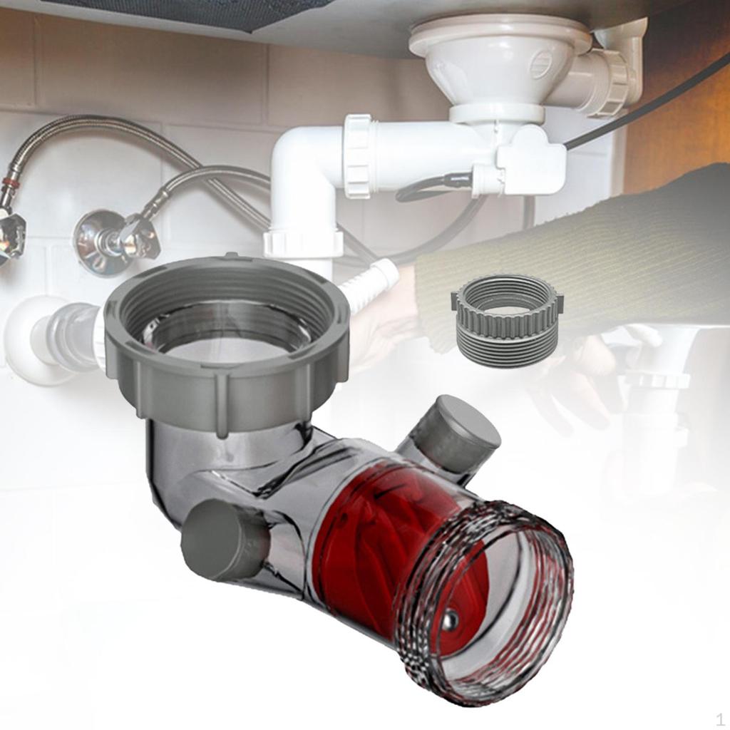 Sifon de chiuvetă vizibil îmbunătățit cu dispozitiv anti-refulare, fitinguri pentru tocător de gunoi și 2 preaplinuri