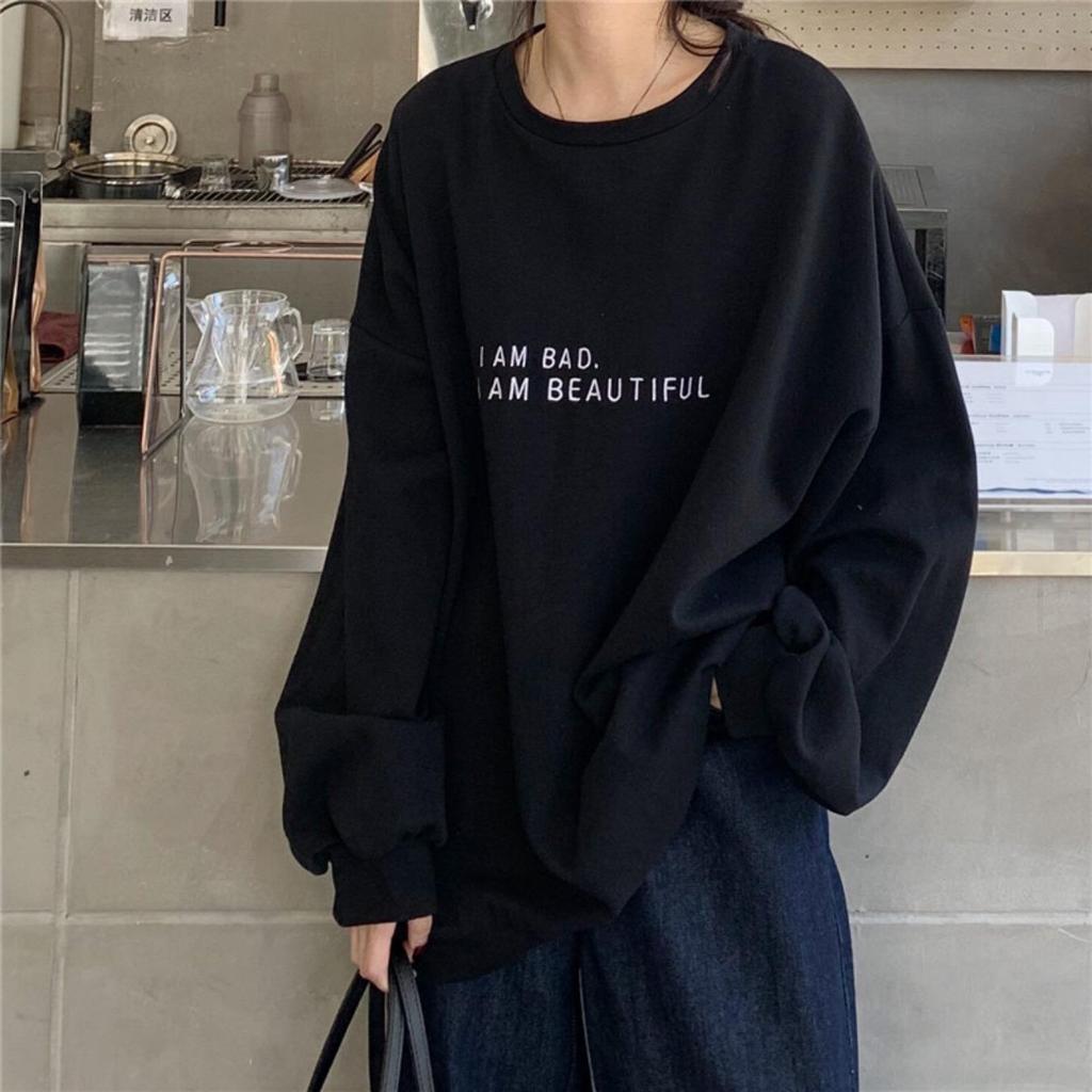 Women Letter Printing Round Neck Long Sleeve Hoodie Sweatshirt Fashion Ladies Streetwear Slouch Pullover Jumper Tops