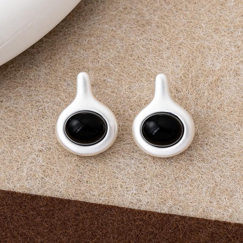 Geometric Teardrop Black Crystal Stud Earrings With Gold Or Plating Sterling Post Lightweight Luxury Fashion Silver