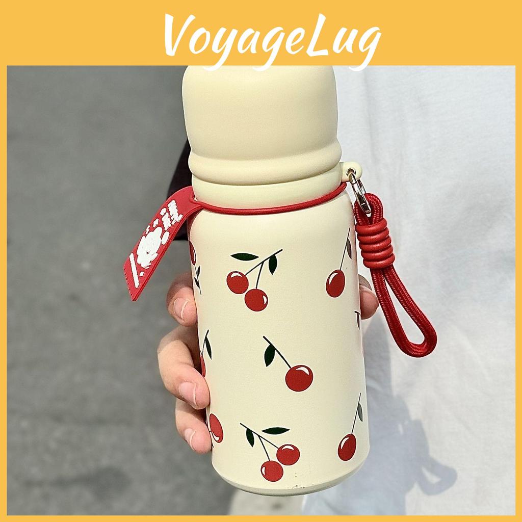 Polka Dot Insulated Bottle For Girls With Straw And Carrying Cord For School And Travel