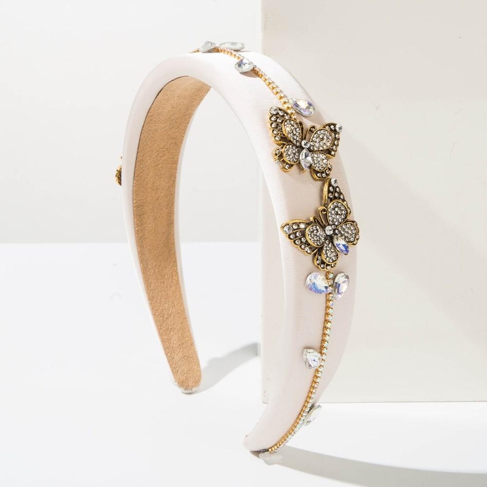 

Butterfly Rhinestone Baroque Headband Court Style Shiny Crystal Beads Hair Hoop Full Diamond Wide Hairbands белый