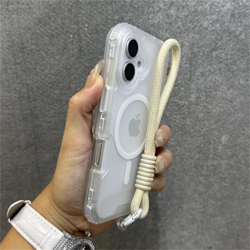 Luxury Armour Matte For Magsafe Phone Case For iPhone 17 11 14 12 13 15 16Pro Max Colourful Wrist Strap Lanyard Shockproof Cover