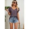Women's Summer T-shirt Printed V-neck Double Layer Ruffle Sleeve Loose Top T-shirt