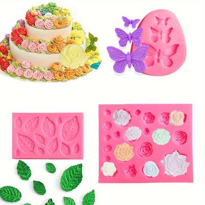 3pcs Size Rose Flower Bow Leaves Baking DIY Cake Flipping Silicone Mould Pastry Baking Tools  Baking Cake Flipping Chocolate Decoration Accessories