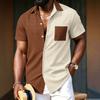Camisa Casual de Manga Corta con Botones y Bloques de Color para Hombre, con Bolsillo, Sensación Fresca de Verano
