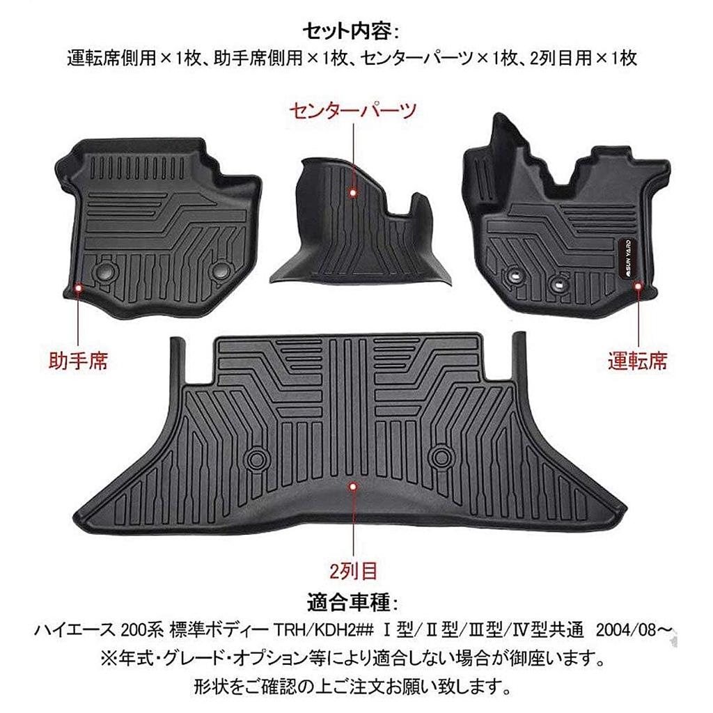 Kompatibel mit Hiace 200 Standardkarosserie Kofferraumgepäck 3D Auto TPE speziell für schützende schwarze Matte [SunYard] Serie, Matte, Matte, Matte,