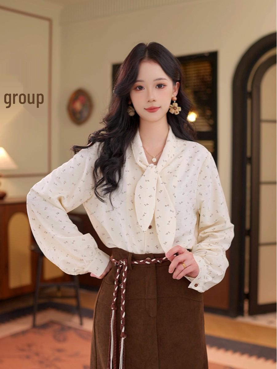 Zhi Ying 2025 Autumn/Winter Retro Slimming Versatile Women s Shirt #G14594 Large абрикосовый