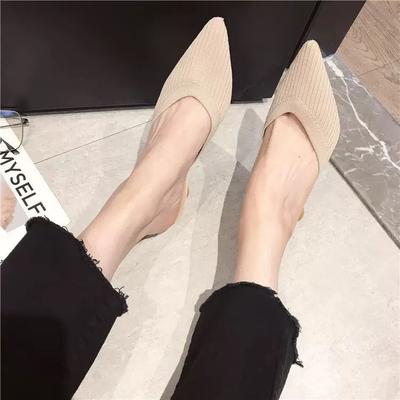High Heels Women Wear 2025 Burst New Knitted Thick Heel Sandals Internet Celebrity Mueller Shoes Wear Pointed Toe Half Slippers Women
