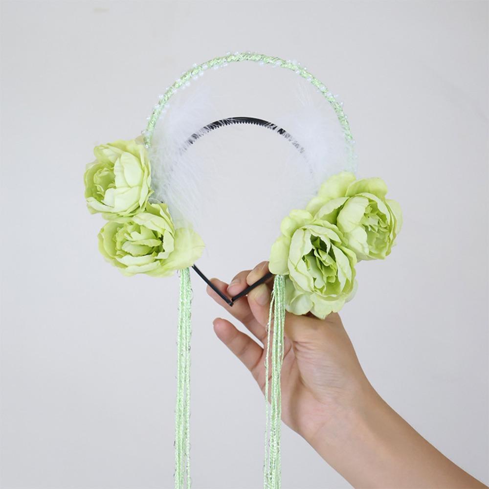 Perlenquasten-Haarreif Feder Hanfu Haaraccessoires Liebliches Blumen-Stirnband Mädchen