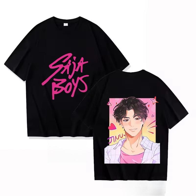 Saja Boys Tshirt 2026 Summer Cool Cartoon Kpop Demon Hunter Mens Tshirt Round Neck Pure Cotton Mens Parentchild Wear