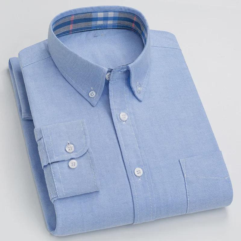 Men's Long-Sleeve Cotton Oxford Plaid Stripe Shirt - Business Casual