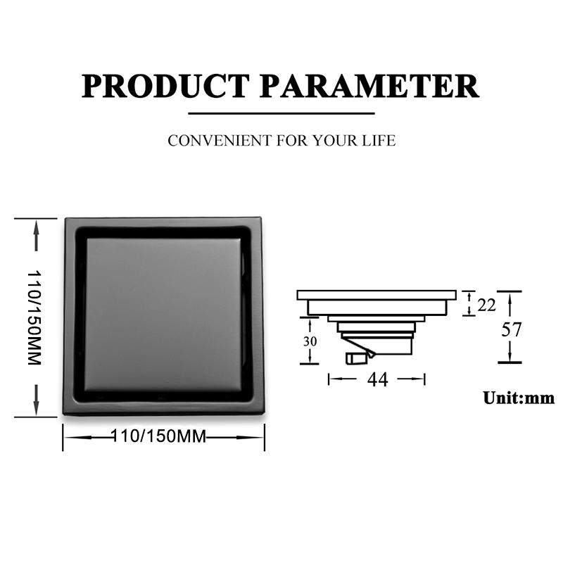 Bathroom Deodorant Shower Floor Drain Stainless Steel Square Garbage Filter Drainage Tile Embedded Invisible Floor Drain
